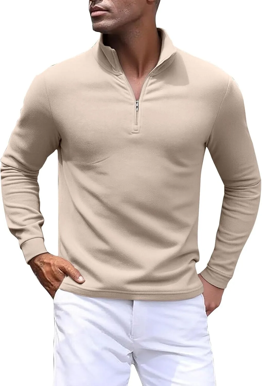 

Мужской свитер-поло с длинным рукавом Slim Fit 1/4 Zip, легкий слой для межсезонья
