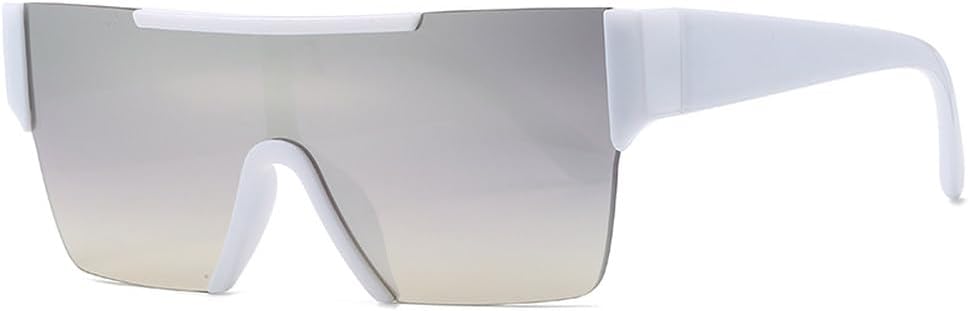 

Большие безободковые панк-солнцезащитные очки для женщин и мужчин, модные солнцезащитные очки с зеркальными линзами, защита от УФ-излучения UV400 TKKTLLT, White-silvermirror