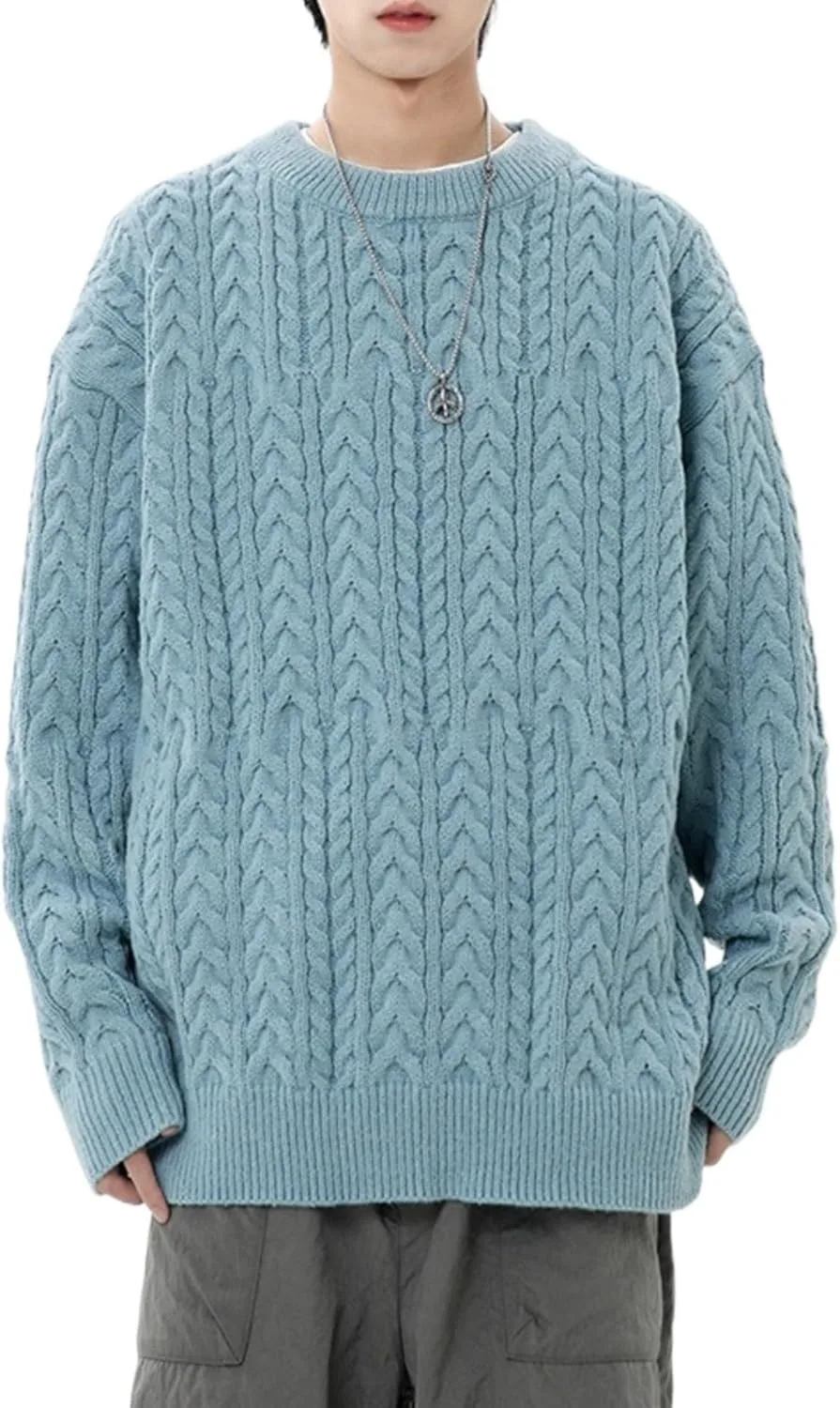 

POHADON мужской оверсайз свитер с косой вязкой