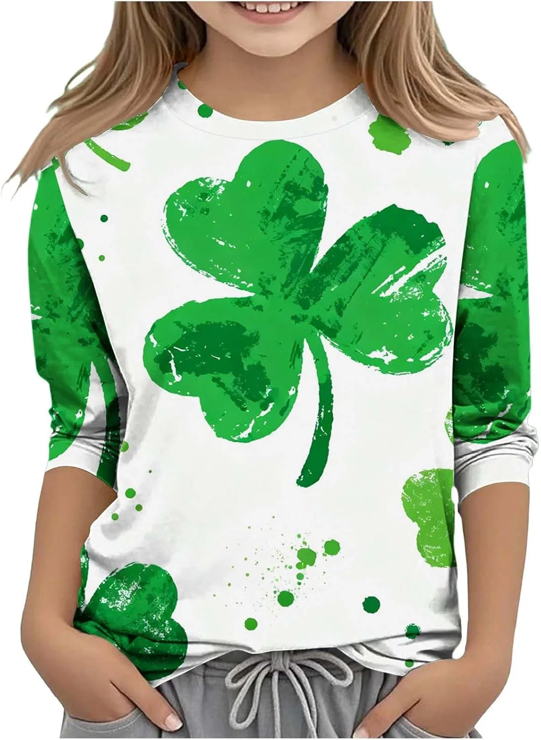 Детская футболка с принтом Shamrock, Zzalalana, 3/4 рукава, Green7