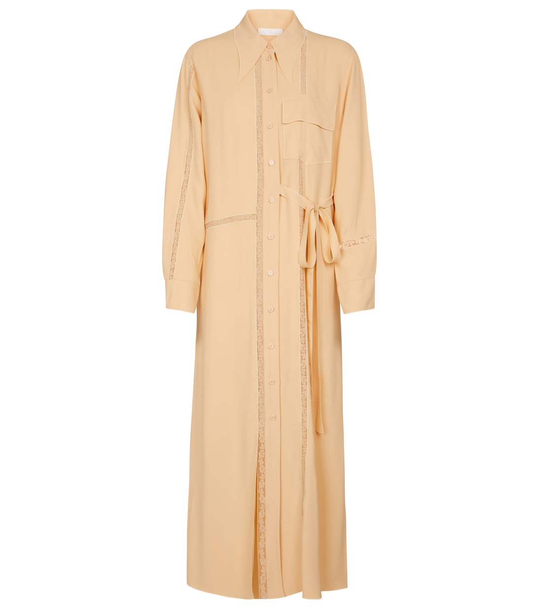 

Платье макси из крепа с кружевной отделкой Chloé, Light Sand