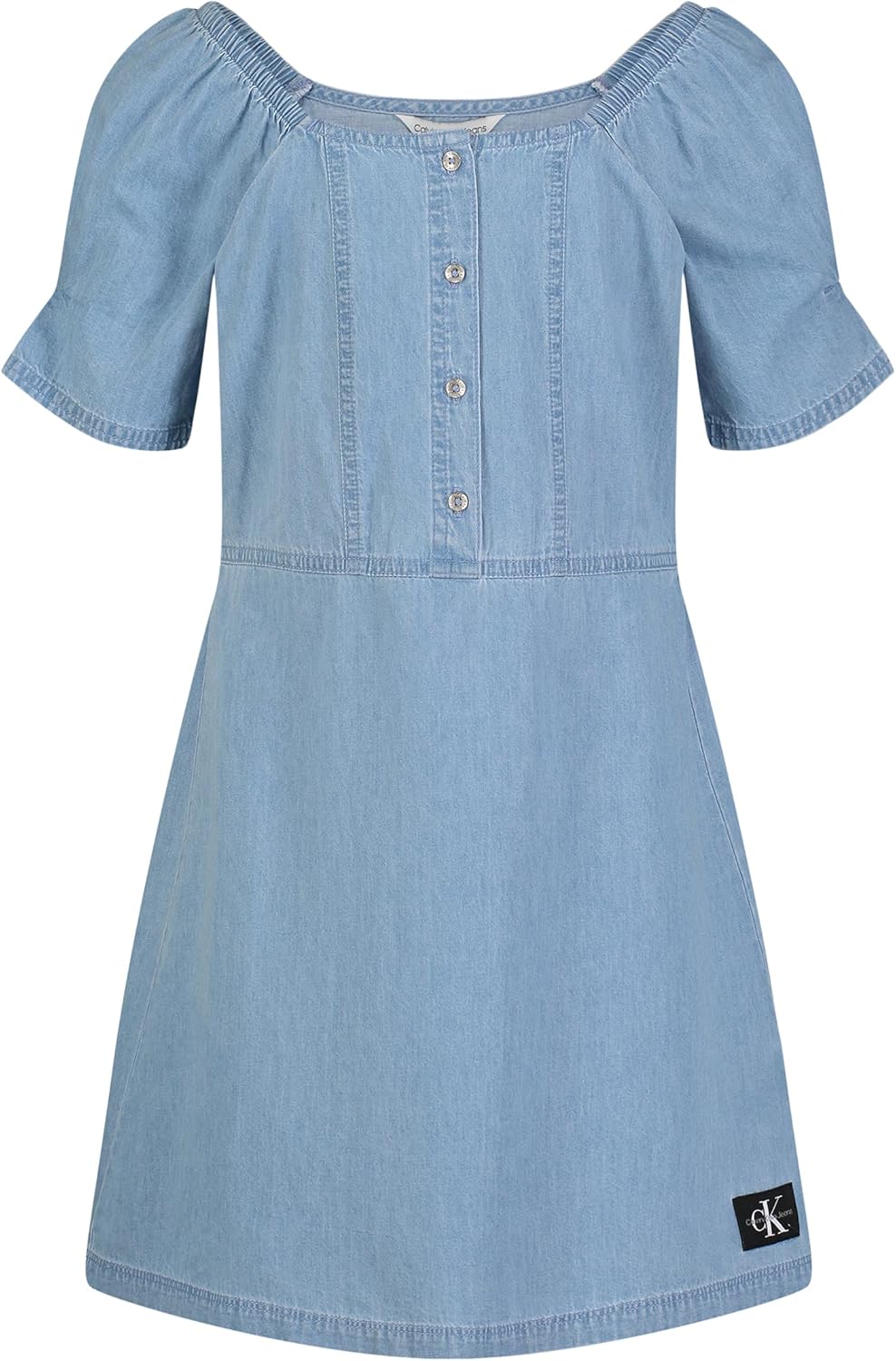

Платье-рубашка Calvin Klein Girls с коротким рукавом из легкого денима из шамбре, Chambray/Square Neck