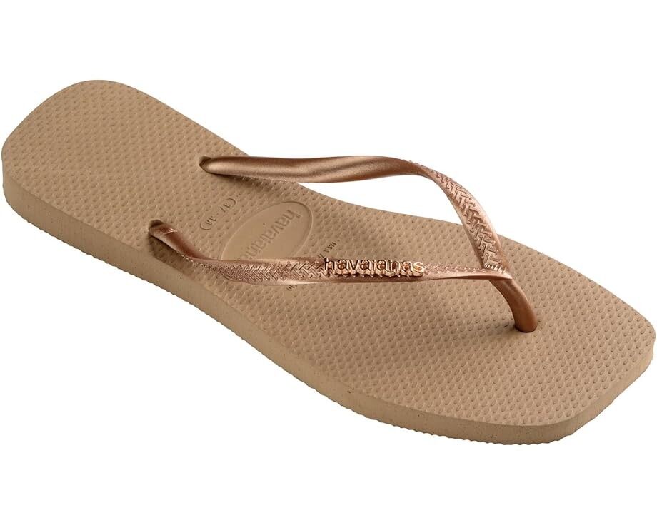 Сандалии Havaianas Slim Square Logo Metallic Flip-Flop, цвет Rose Gold/Rose Gold — фото 2