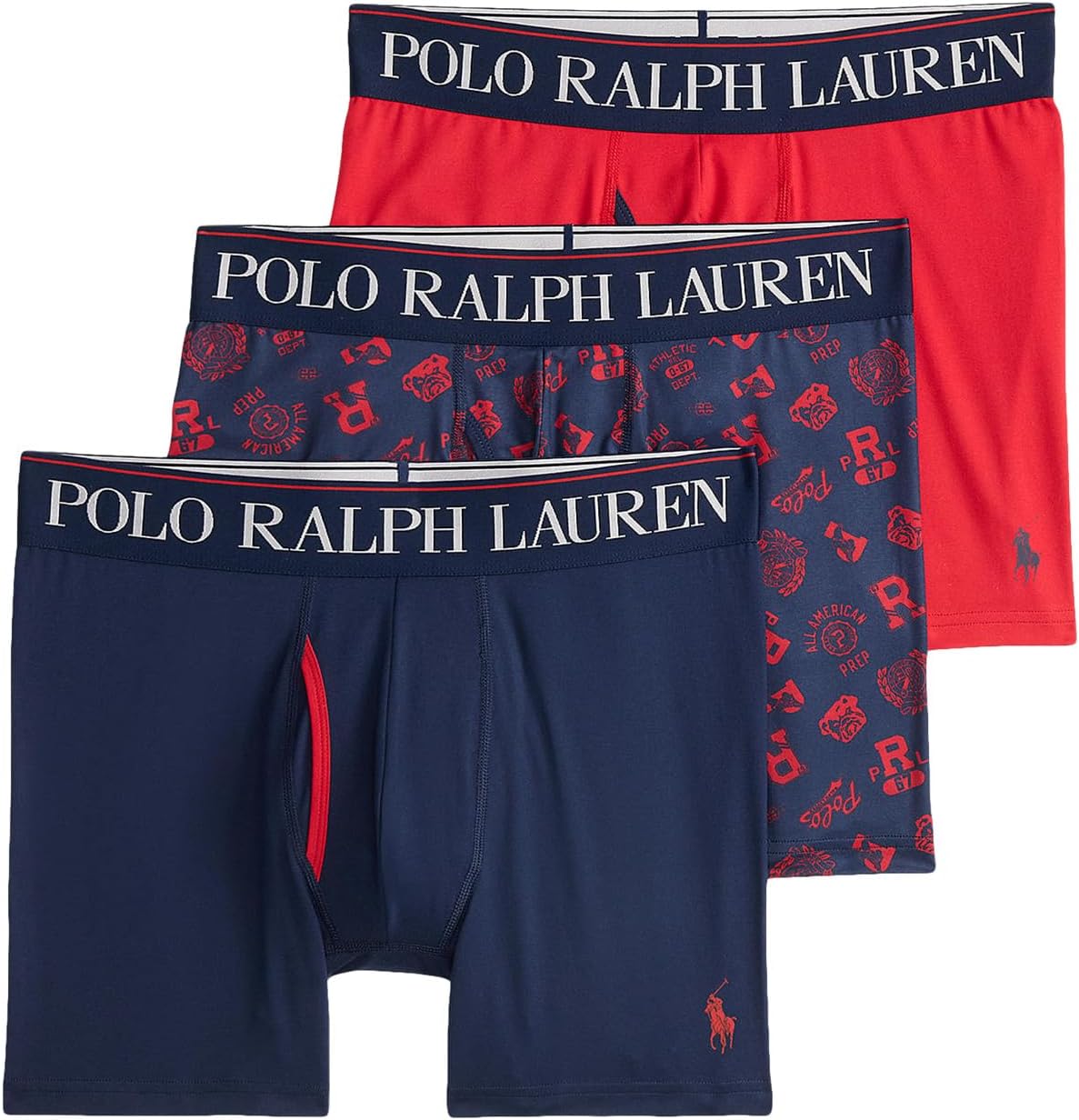 

Боксеры Polo Ralph Lauren 4D Flex Cooling Microfiber Boxer Brief 3-Pack, цвет Cruise Navy/Rl Tossed Emblem Print/Rl2000 Red