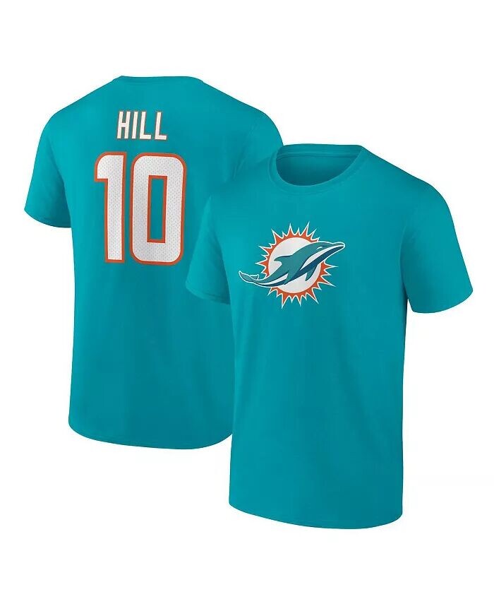 

Мужская футболка Tyreek Hill Aqua Miami Dolphins со значком игрока, именем и номером Fanatics