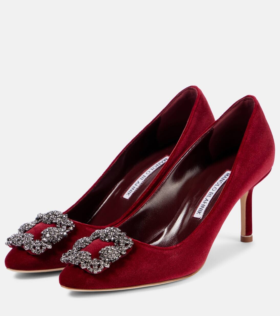 Туфли-лодочки Hangisi 70 из бархата с декором Manolo Blahnik, цвет 6037 dred — фото 4