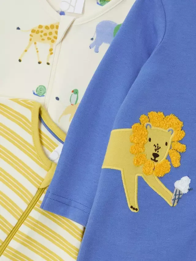 Детские спальные комбинезоны Baby Lion, комплект из 3 штук, синие John Lewis — фото 3