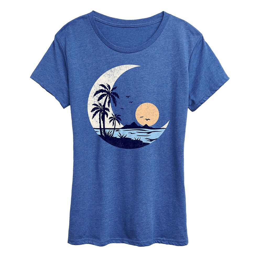 

Женская футболка с рисунком Moon Beach Scene, цвет Heather Royal Blue
