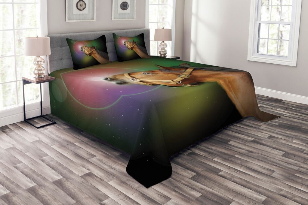 

Комплект покрывала ABAKUHAUS Horse, животные и психоделические круги, комплект с моющимися наволочками, для односпальных кроватей 264 x 220 см, разноцветный имбирь