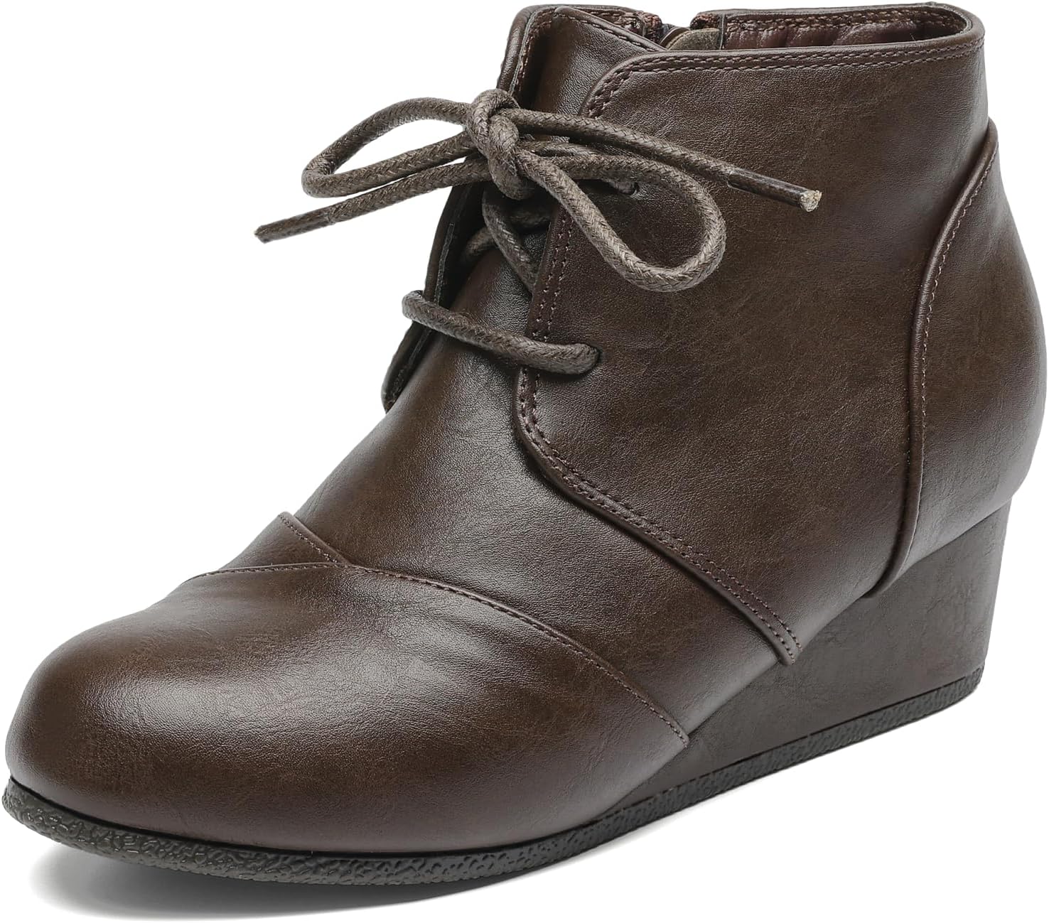 

DREAM PAIRS ботильоны на низком клиновидном каблуке с боковой молнией для малышей/детей младшего и старшего возраста, Brown-Pu