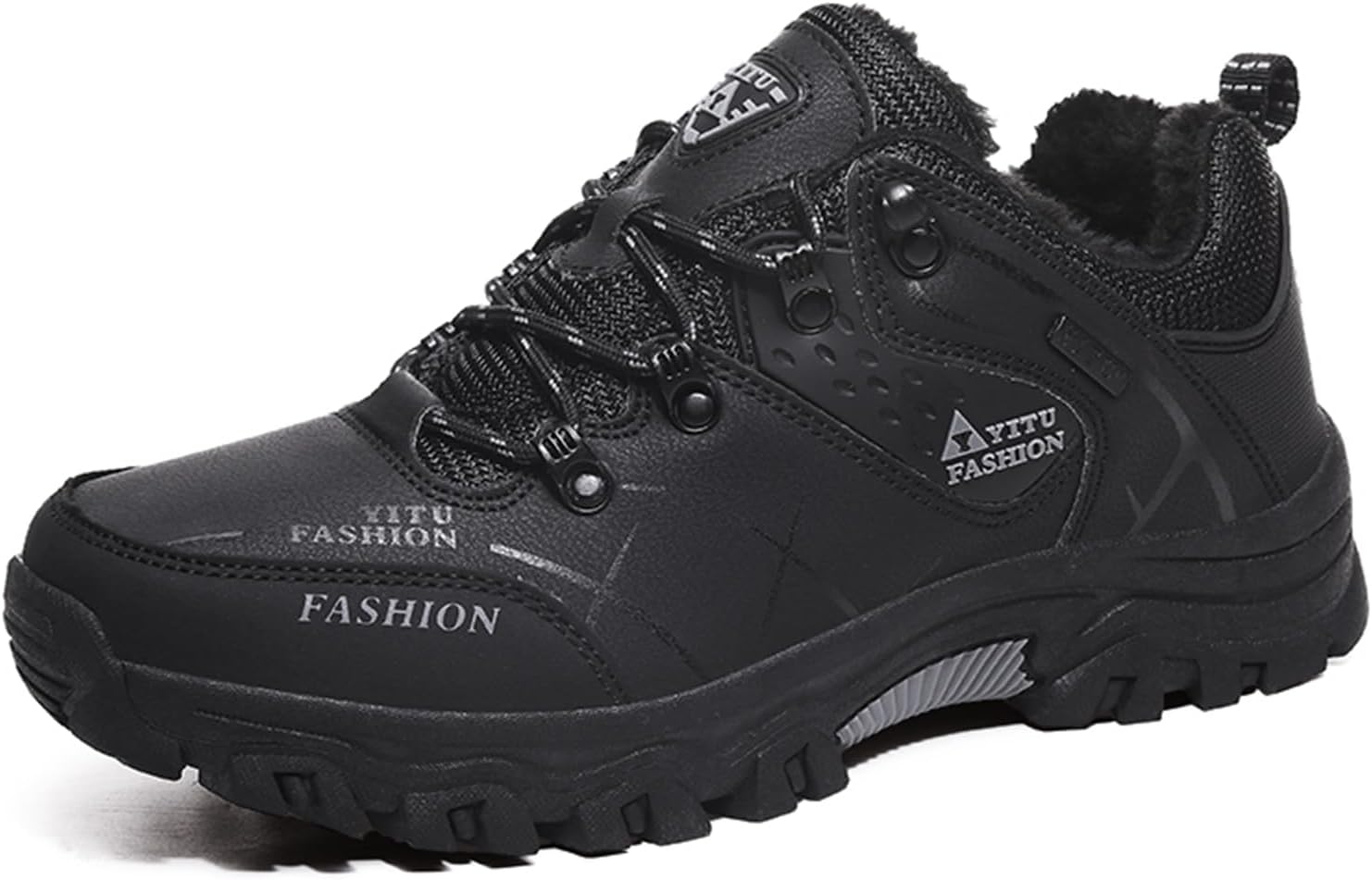 

Мужские зимние кроссовки с меховой подкладкой, шнуровкой, противоскользящие, для походов, низкие, с круглым носком, износостойкие и удобные, повседневные спортивные обувь, подходящие для улицы, восхождений и пеших прогулок Qaoterod, черный