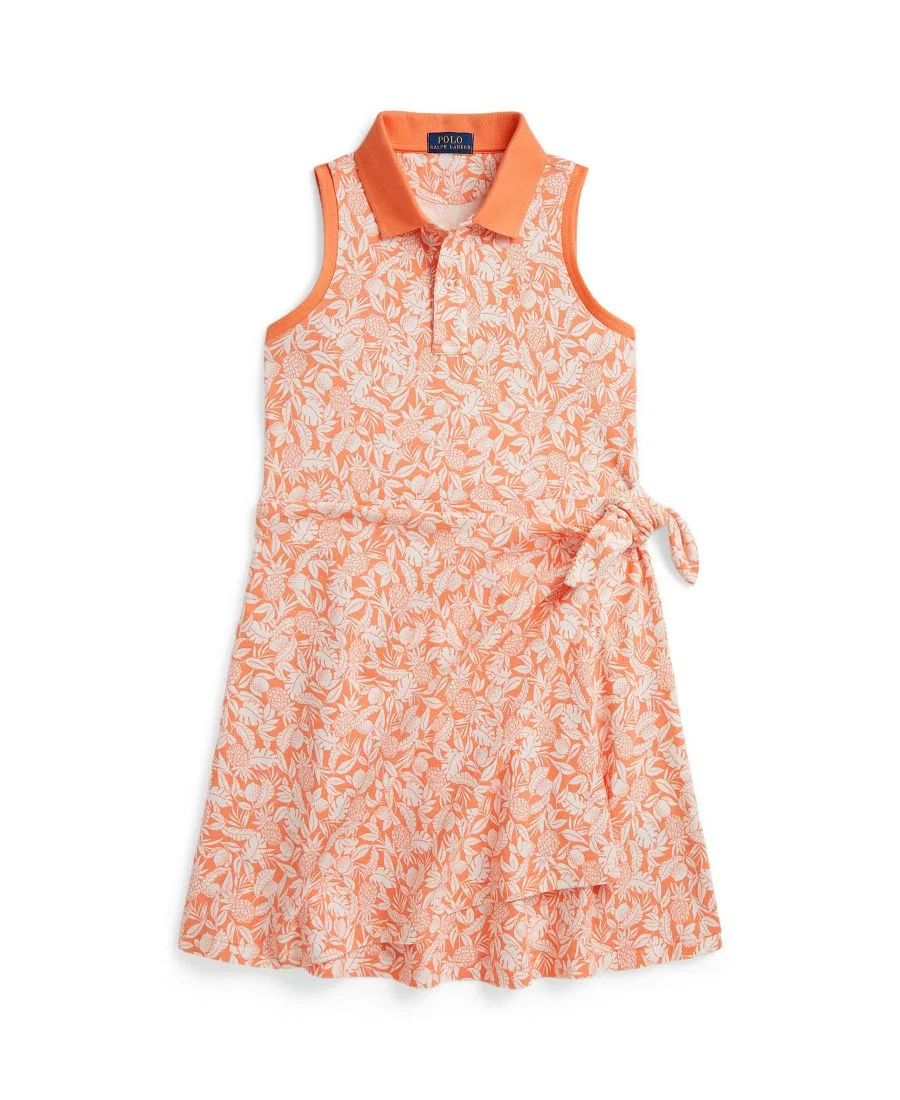 Платье-поло из сетчатой ткани с рисунком ананаса для девочек 7-16 лет Polo Ralph Lauren, оранжевый