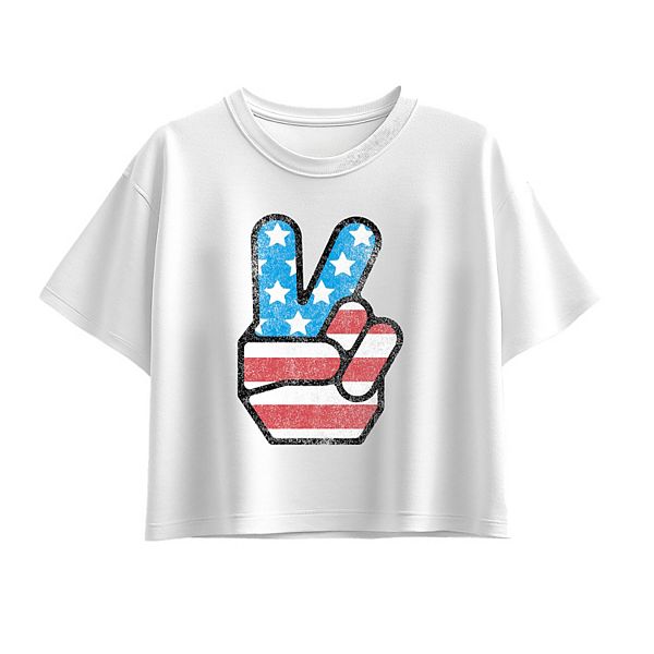 

Футболка с принтом в виде символа мира и флага США для девочек Licensed Character, White