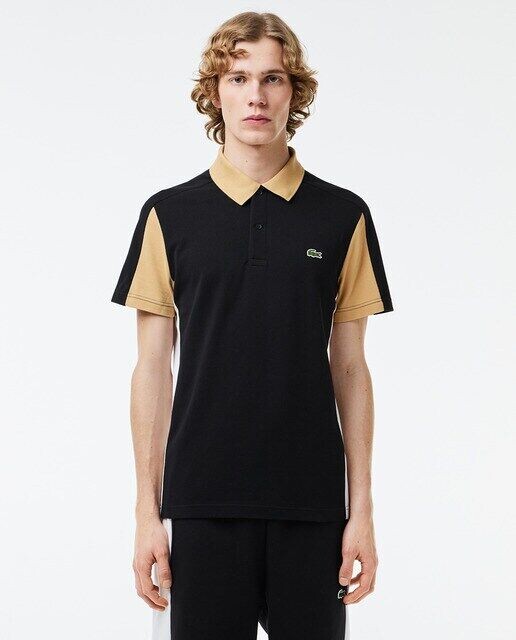 

Поло из хлопкового пике с цветными блоками Lacoste, черный