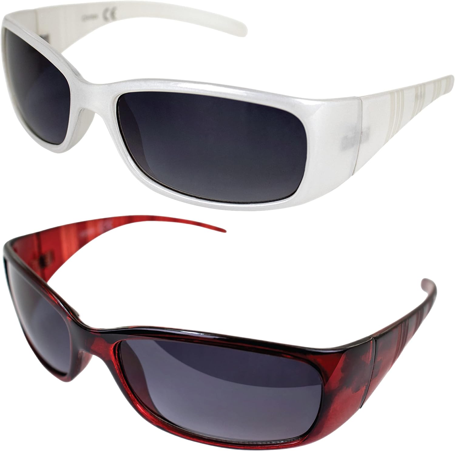 

Солнцезащитные очки AlterImage Boardwalk Fashion Motorcycle Retro для мужчин и женщин, 2 пары, красно-белая оправа с градиентными дымчатыми линзами, Red-smoke/White-smoke