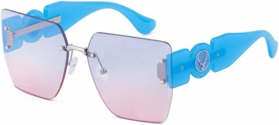 

Большие безрамочные солнцезащитные очки для женщин, роскошные солнцезащитные очки без оправы для мужчин и женщин, очки с защитой от УФ-излучения UV400 LVTFCO, Blue Pink