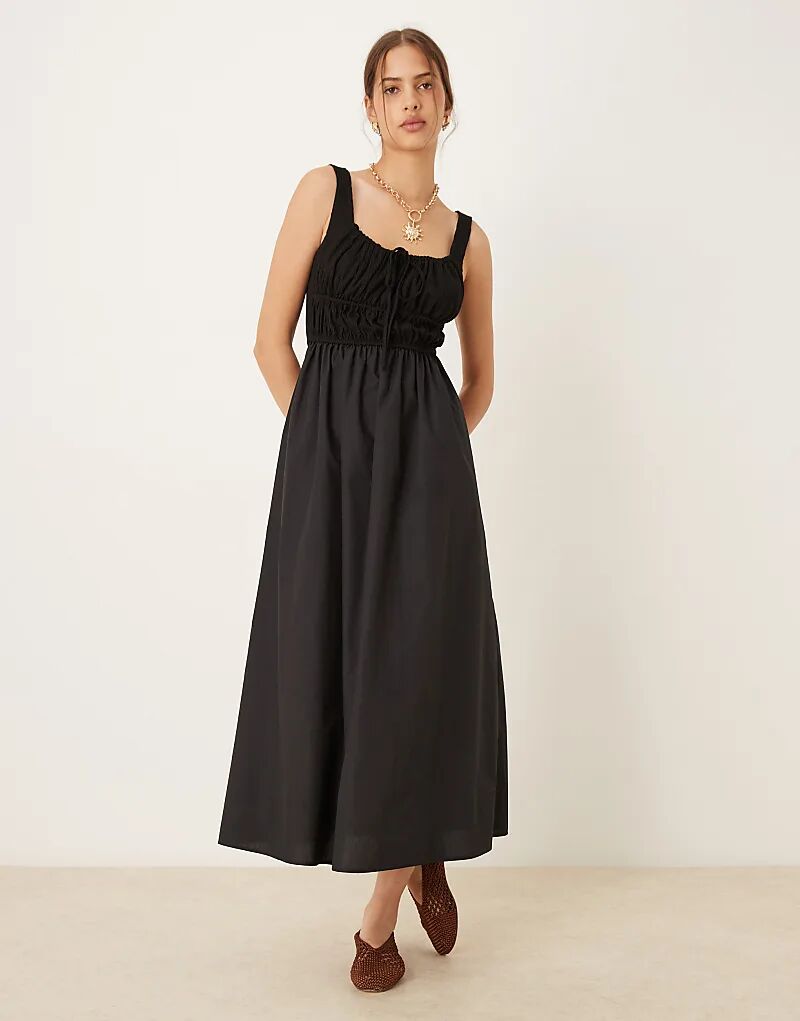 

Летнее платье миди из хлопковой смеси со сборками на груди ASOS DESIGN черного цвета