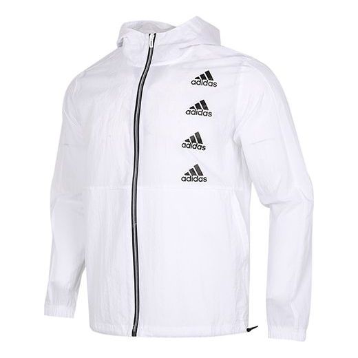 

Куртка с логотипом и капюшоном, мужская тканая куртка Adidas, белый