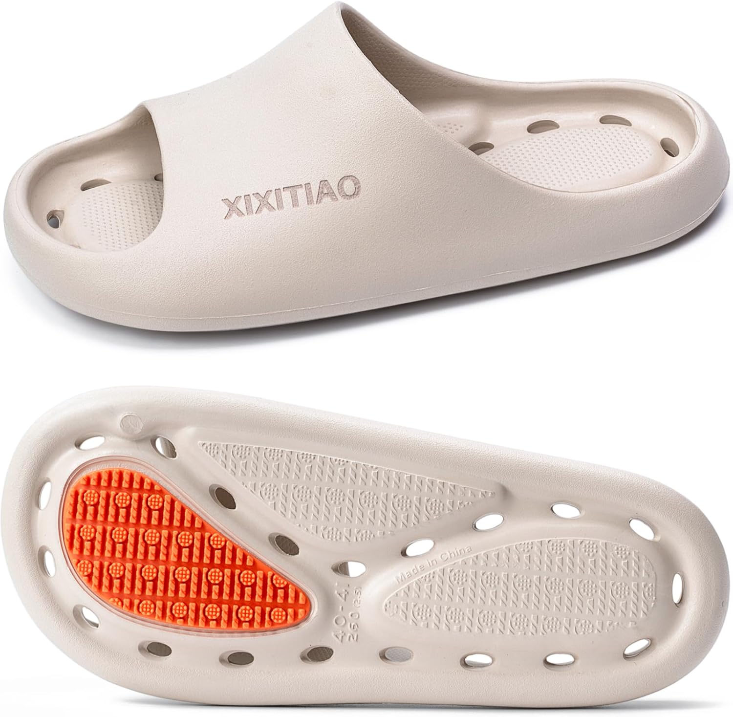 

Душевые шлепанцы XIXITIAO для женщин и мужчин, нескользящие шлепанцы для бассейна, быстро сохнущие душевые тапочки, легкие шлепанцы с отверстиями для слива для общежитий, пляжа, ванной комнаты и спортзала, бежевый