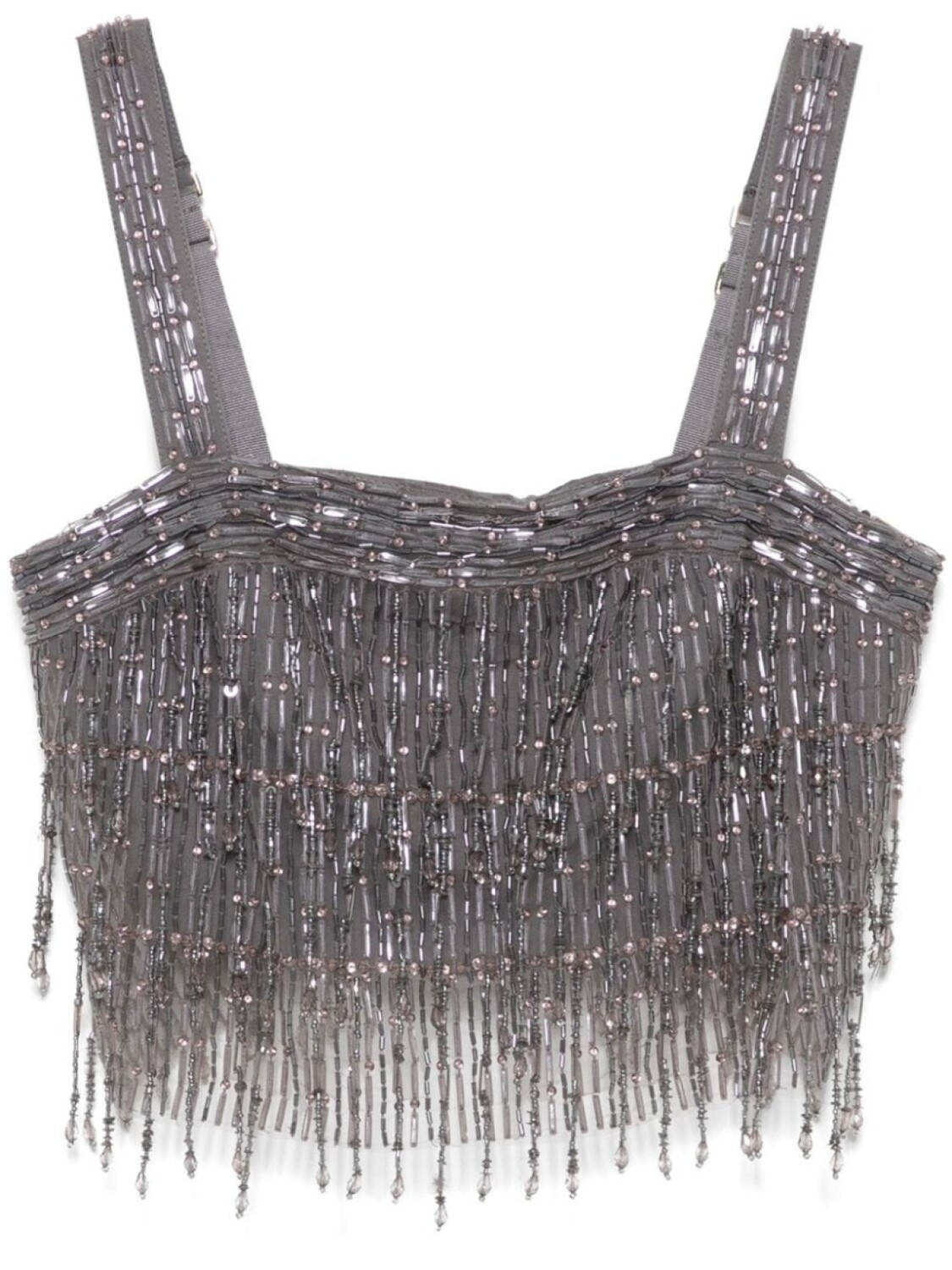 

Топ из крепа Elisabetta Franchi, украшенный бусинами, серый