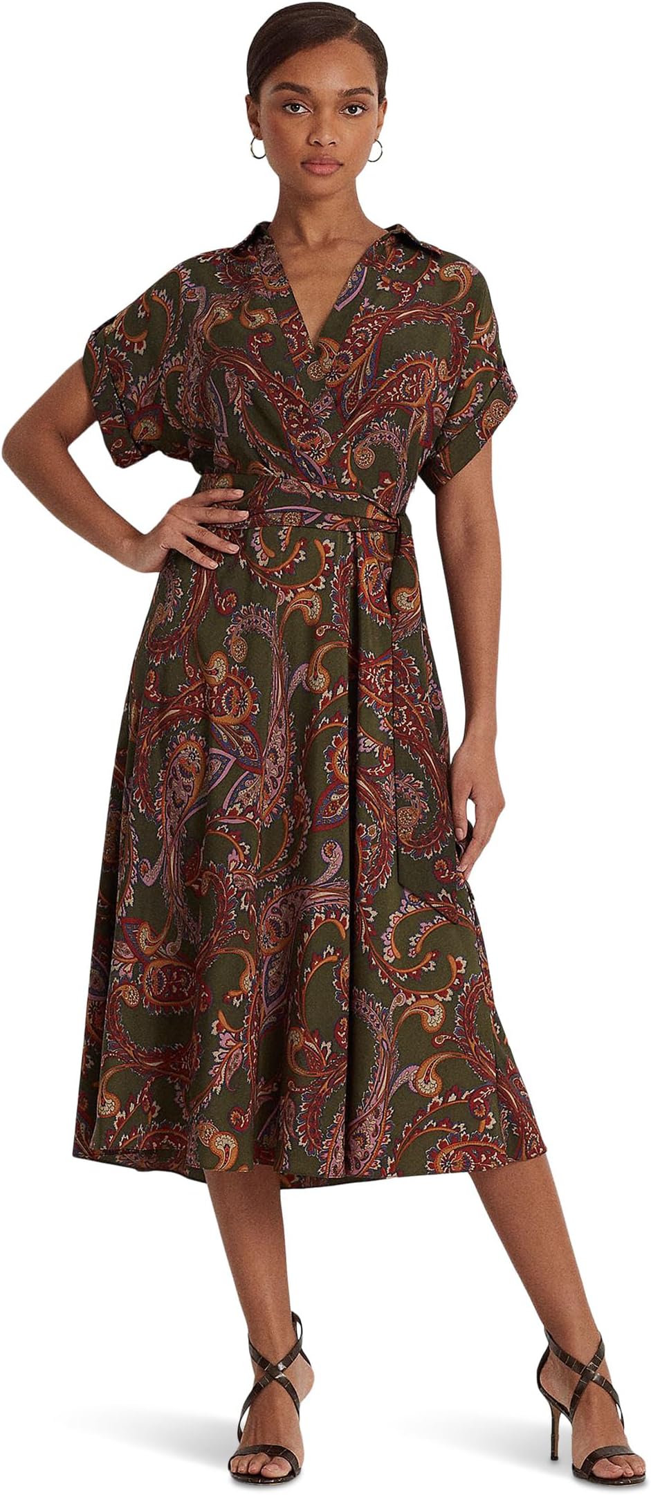 

Платье Lauren Ralph Lauren Paisley Belted Crepe Dress, цвет Olive Multi