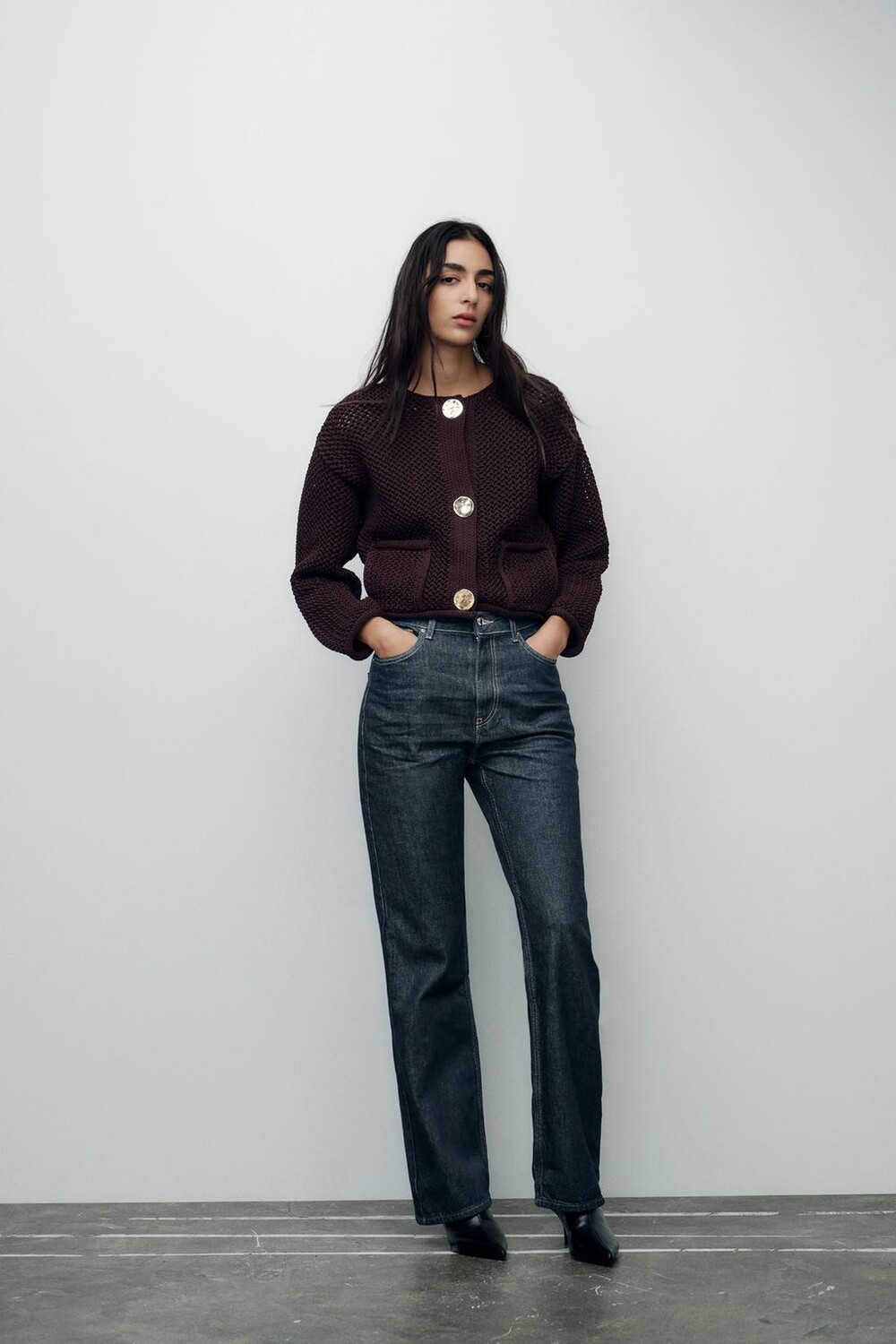

Кардиган крупной вязки ZARA, цвет aubergine