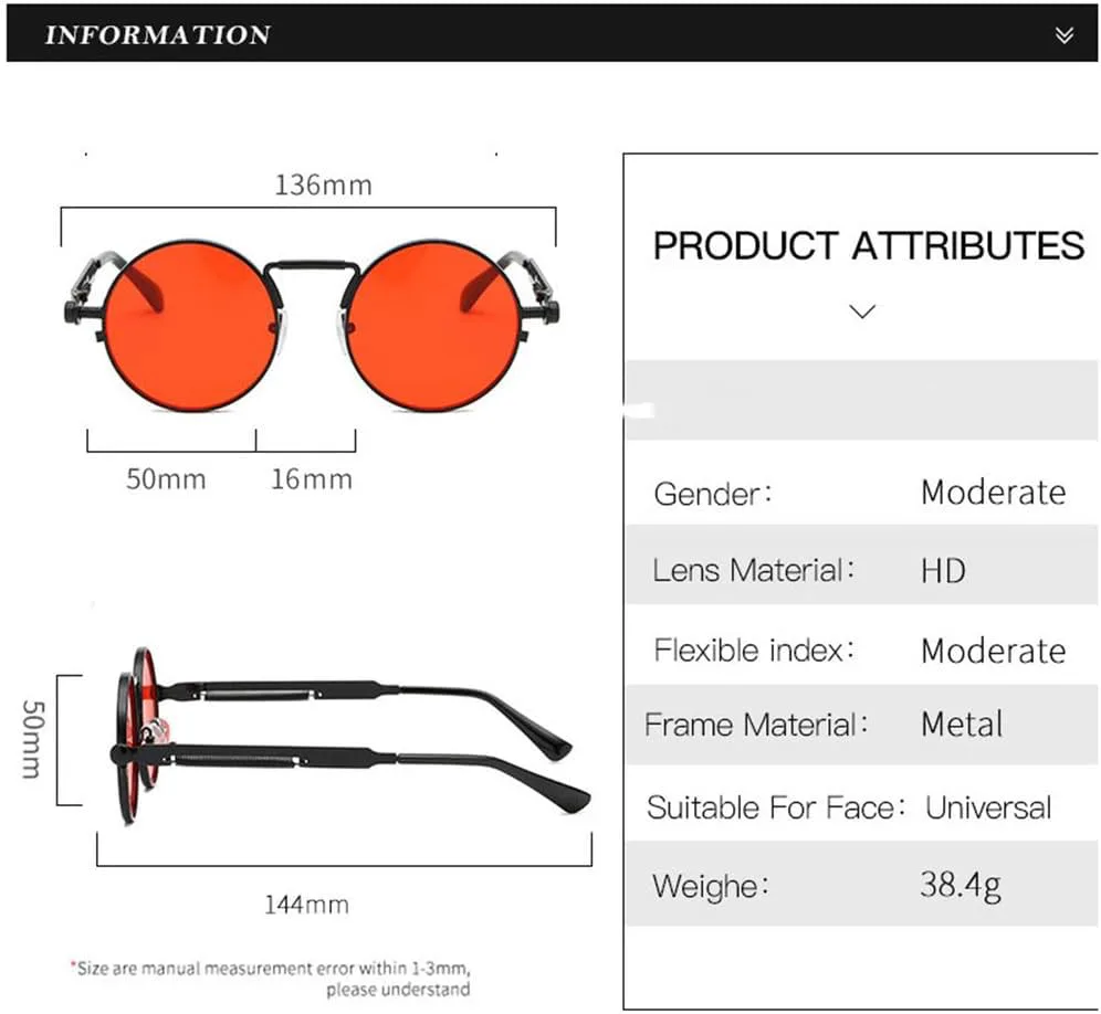 

Солнцезащитные очки UV400 - Панк, металлические, круглые, конфетные цвета, для женщин и мужчин, для бега и занятий спортом на открытом воздухе UYPTK, Black Clear