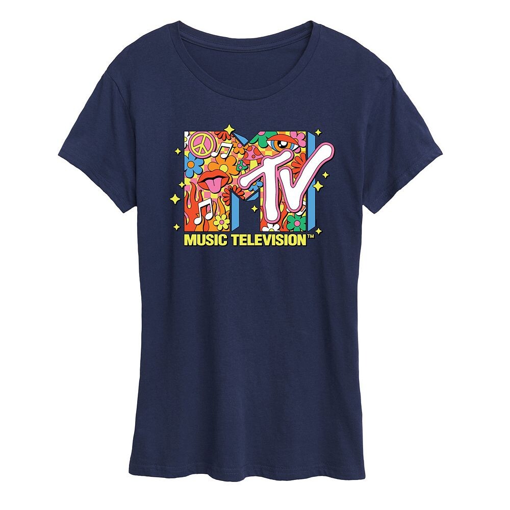 

Женская футболка с логотипом MTV и графическим рисунком в стиле ретро-коллаж Licensed Character, темно-синий