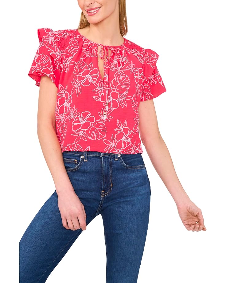 

Топ CeCe Shoulder Smocking Ruffle Sleeve Tie Top, цвет Magenta
