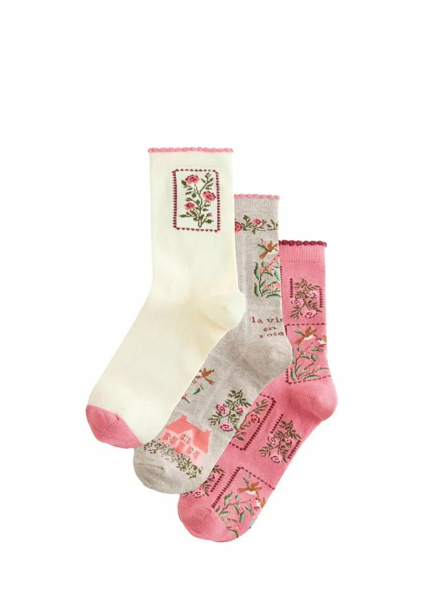 Набор из 3 пар текстурированных носков до щиколотки. Next, Pink Floral