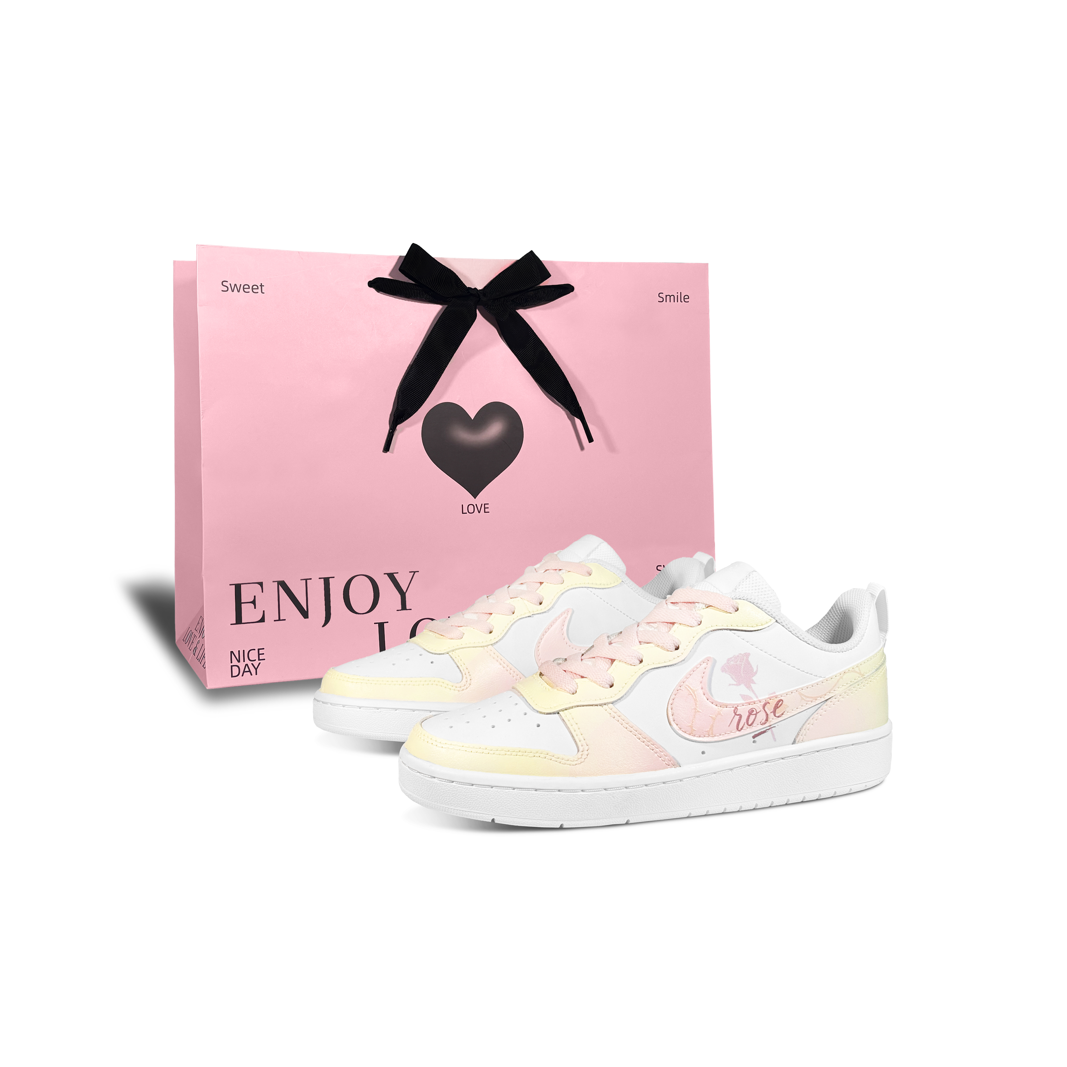

Nike Кроссовки для скейтбординга Court Borough Rose In Midsummer Low Top для детей, розовые, желтые, подростковые