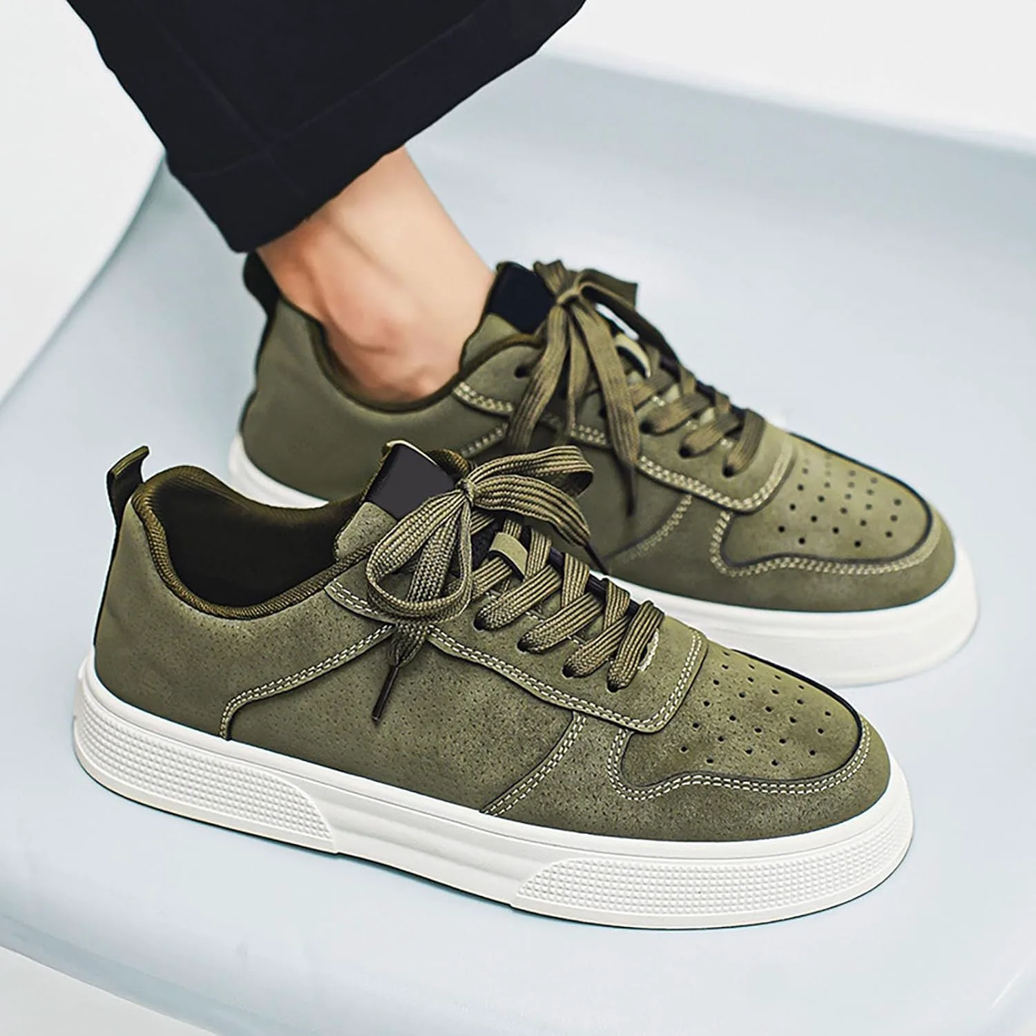 Женские модные кроссовки Легкие повседневные кроссовки на шнуровке с платформой Удобные широкие спортивные кроссовки для ходьбы Generic, зеленый — фото 4