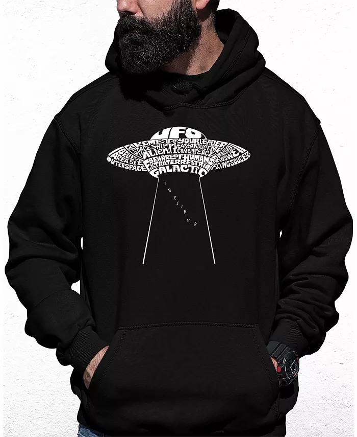 

Мужская худи с принтом "Летающая тарелка НЛО" Flying Saucer UFO Word Art LA Pop Art, черный