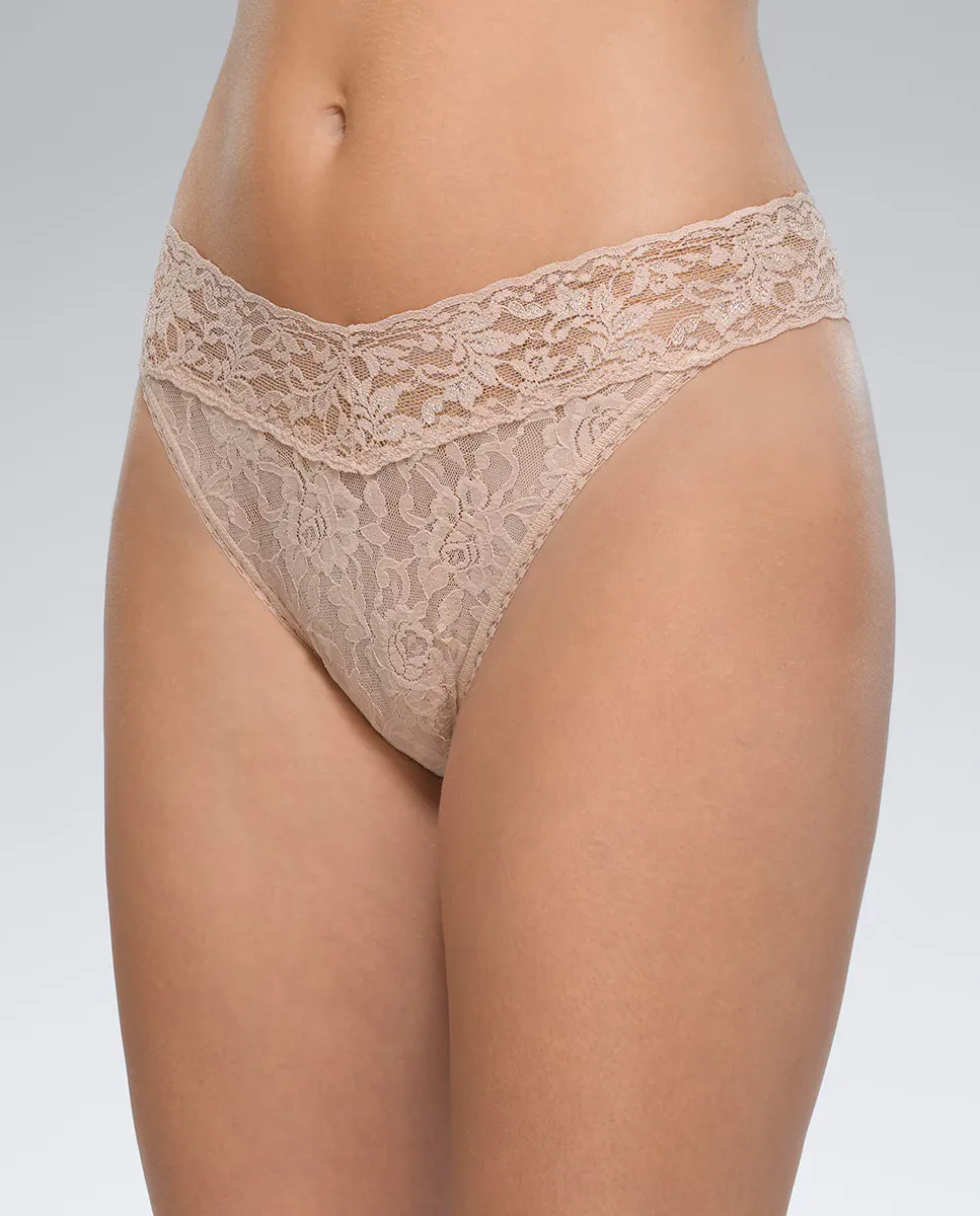 

V-образные кружевные стринги с высокой талией Hanky Panky, бежевый