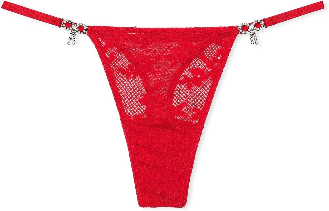 Victoria's Secret Трусики-танга с кружевом и блестящим бантом, цвет красный, новые, Red — фото 4
