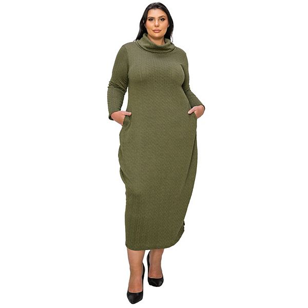 

Платье-свитер Lana с капюшоном, воротником-стойкой и карманом Plus size L I V D, Olive