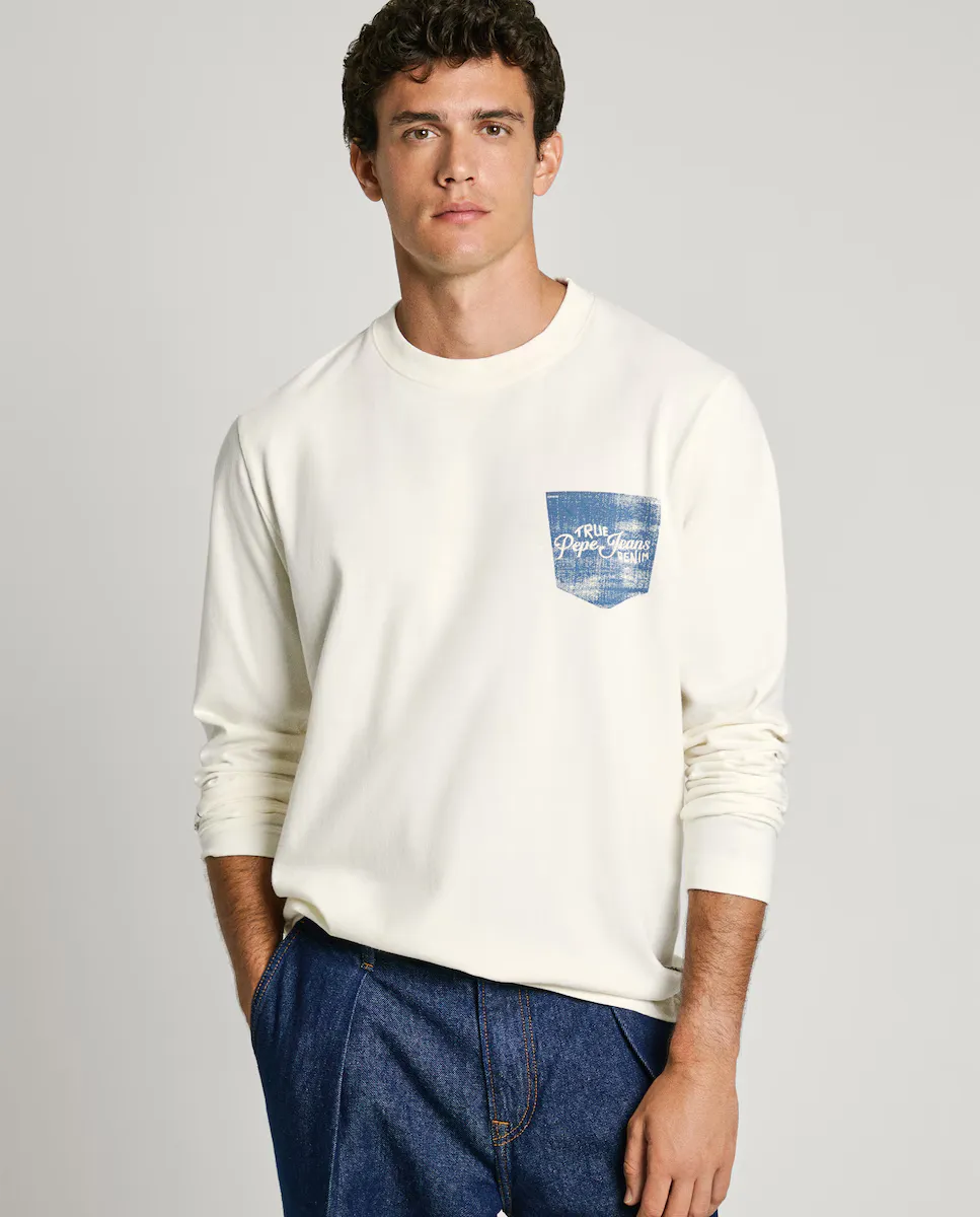 

Мужская футболка с длинными рукавами, окрашенная в готовом виде Pepe Jeans, белый