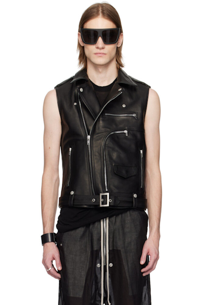 

Черный кожаный жилет Hollywood SL Bauhaus Stooges Rick Owens