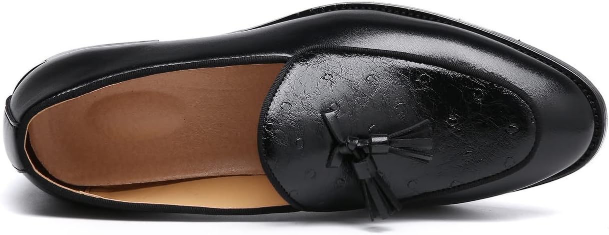 Мокасины Santimon Mens Penny Loafers для повседневной носки, вождения, выпускного и свадьбы, с бахромой, на плоской подошве, черные и коричневые, черный — фото 3