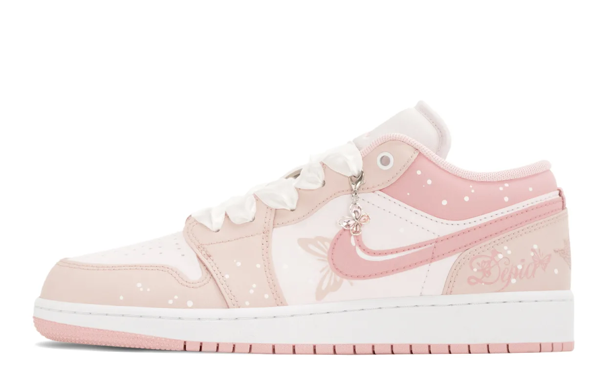 Jordan Air 1 Butterfly Abrasion Resistant Mid top детские баскетбольные кроссовки Pink Teenagers