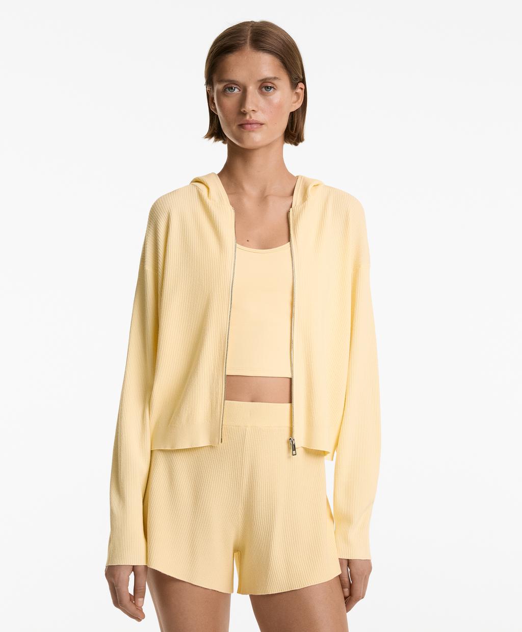 

Куртка из ребристого трикотажа с капюшоном Oysho, цвет Soft Yellow