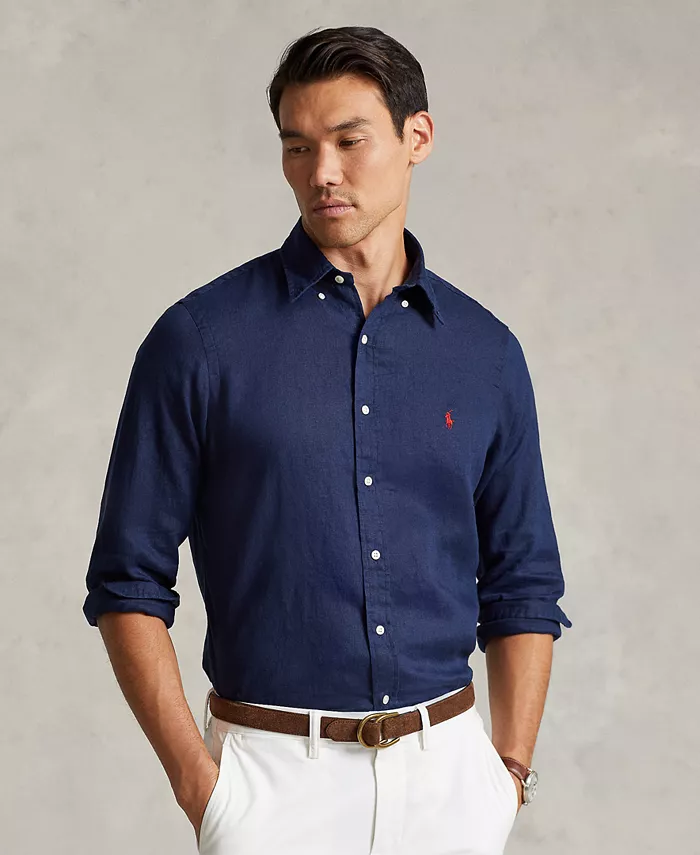 

Мужская классическая льняная рубашка Polo Ralph Lauren, синий