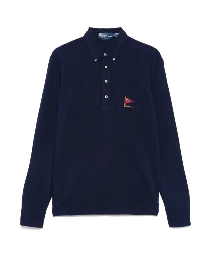 

Синий хлопковый свитер с длинными рукавами Polo Ralph Lauren, синий