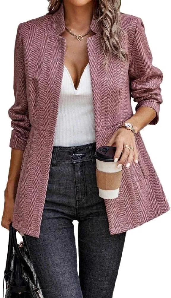 Блуза, длинный рукав, Business Work Office Jacket, темно-красный