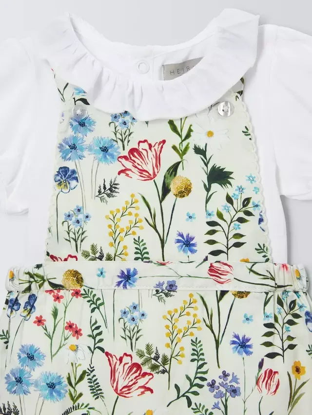Детский комбинезончик и боди с цветочным принтом, разноцветный John Lewis Heirloom Collection — фото 3