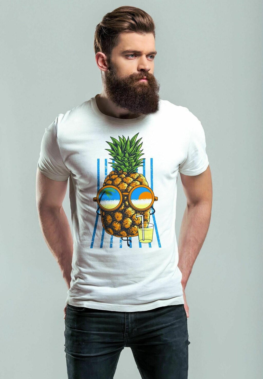 

Футболка с принтом CHILLING ANANAS SOMMER BEACH COCKTAIL NE Neverless, цвет weiß