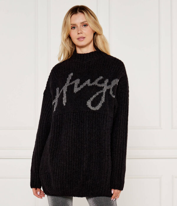 

Шерстяной свитер sluguessy Loose fit Hugo, черный