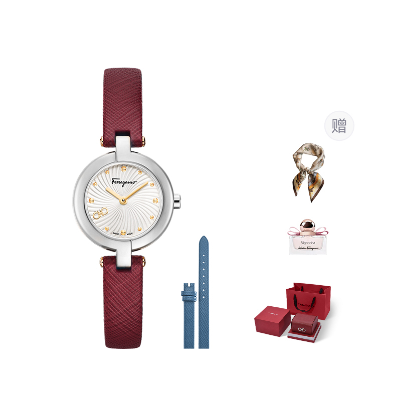 

Ferragamo Часы Wrist Watch Quartz Movement Leather Strap 26mm White Dial Women's Watch Purple Rose Box+Silk Scarf
