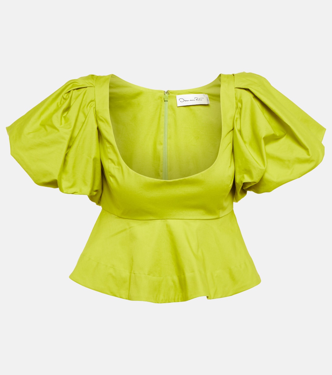 

Укороченный топ из хлопка с баской Oscar de la Renta, Chartreuse