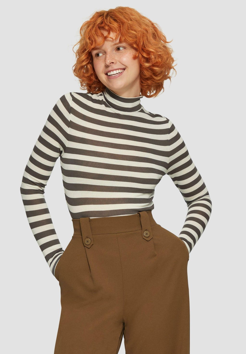 

Топ с длинными рукавами GESTREIFTES IM SLIM FIT QS, бежевый